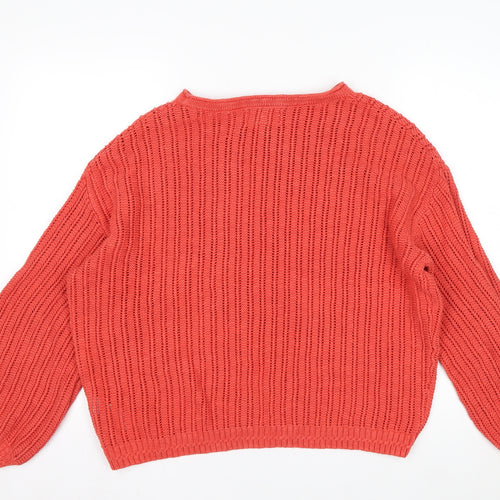 FatFace Women Red Cotton Knit Jumper Size 16 Crew Neck Long Sleeve