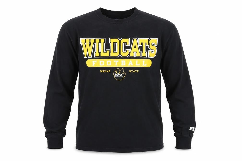 Russell Athletic Men's Black Long Sleeve Wildcats Football T-Shirt Size S