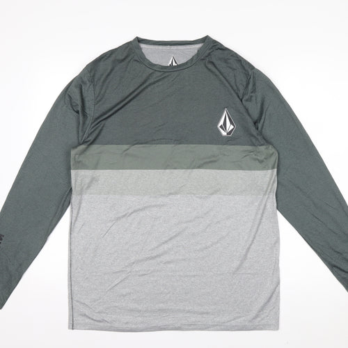 Volcom Men’s Grey Colourblock Long Sleeve UV T-Shirt Size L