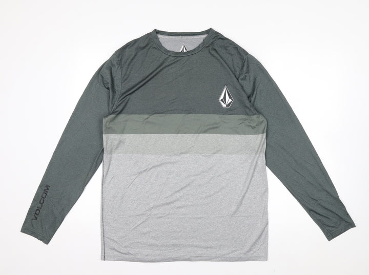 Volcom Men’s Grey Colourblock Long Sleeve UV T-Shirt Size L