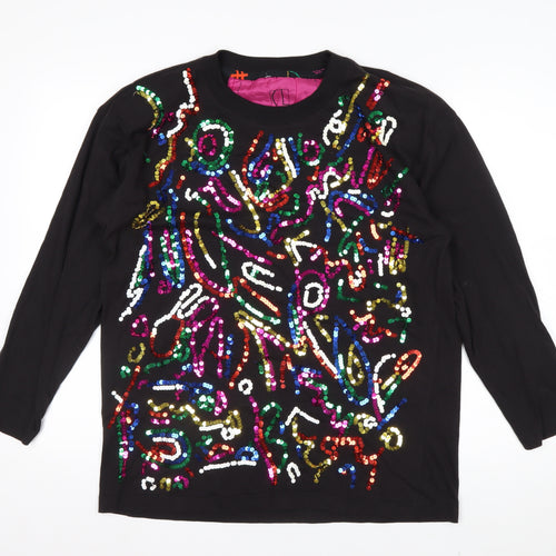 Carole Little Sport Women’s Black Sequin Long Sleeve Cotton T-Shirt M