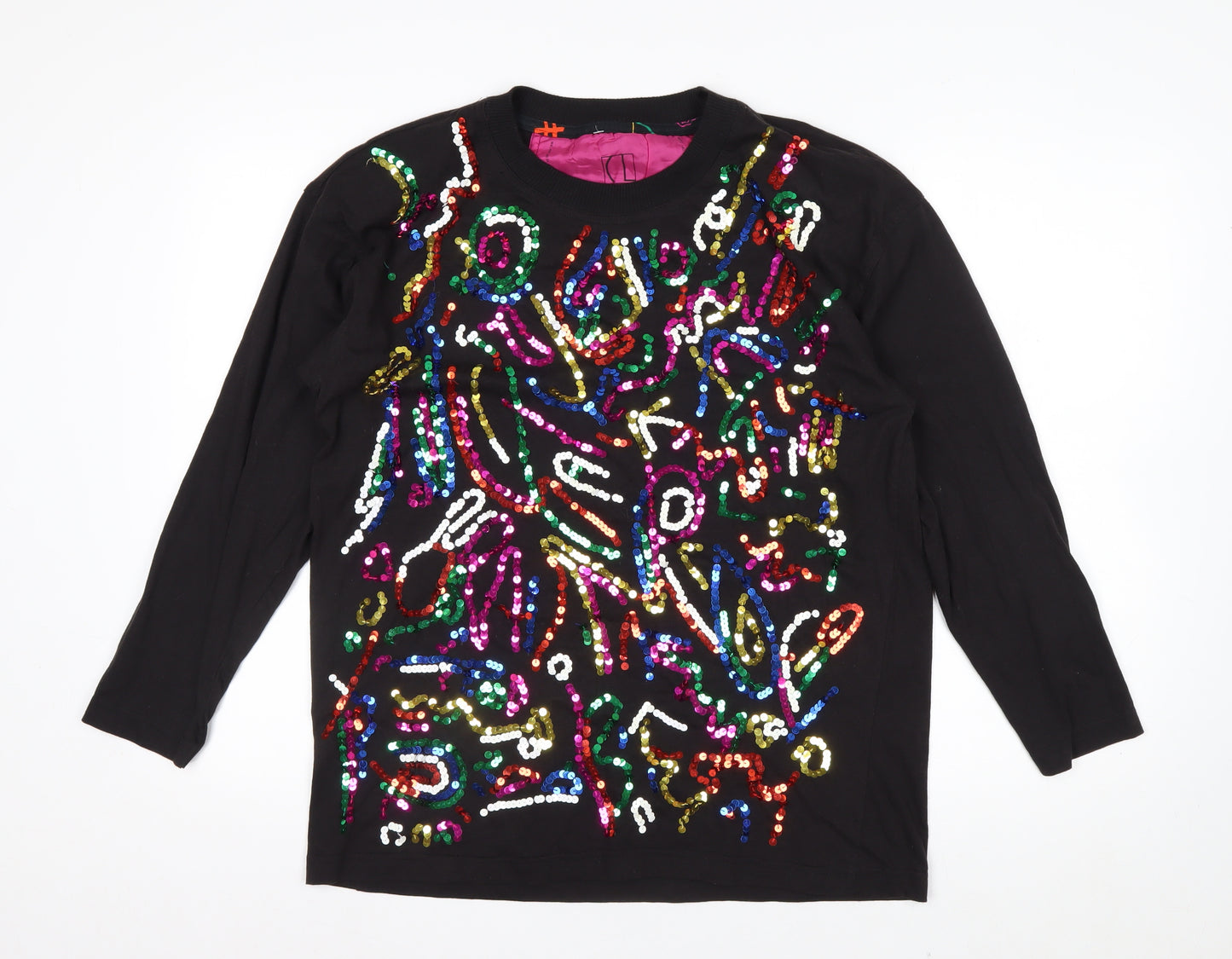 Carole Little Sport Women’s Black Sequin Long Sleeve Cotton T-Shirt M
