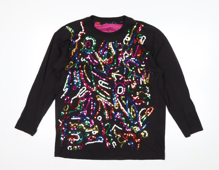 Carole Little Sport Women’s Black Sequin Long Sleeve Cotton T-Shirt M