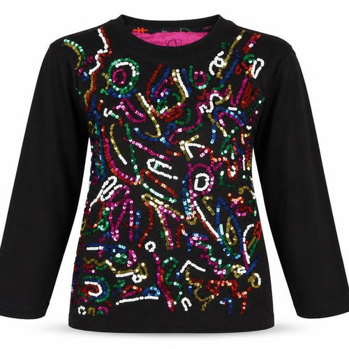 Carole Little Sport Women’s Black Sequin Long Sleeve Cotton T-Shirt M