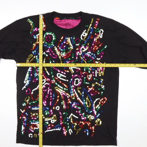 Carole Little Sport Women’s Black Sequin Long Sleeve Cotton T-Shirt M