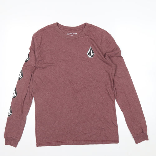 Volcom Men’s Red Long Sleeve Graphic Logo Crew Neck Top Size S
