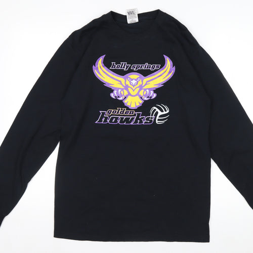 Fruit of the Loom Mens Black Long Sleeve Graphic Sports T-Shirt Size M