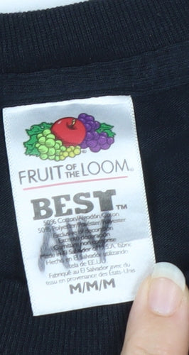 Fruit of the Loom Mens Black Long Sleeve Graphic Sports T-Shirt Size M