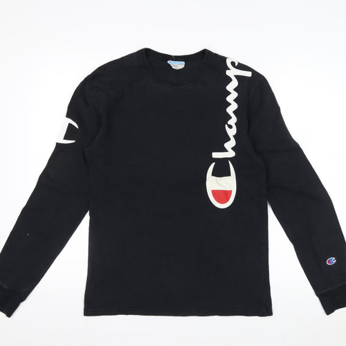 Champion Men's Black Small Long Sleeve Graphic Cotton Top
