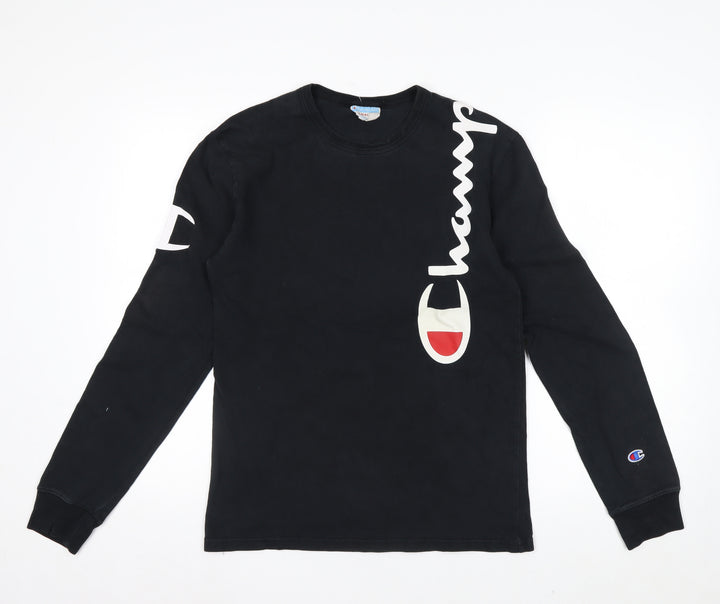 Champion Men's Black Small Long Sleeve Graphic Cotton Top
