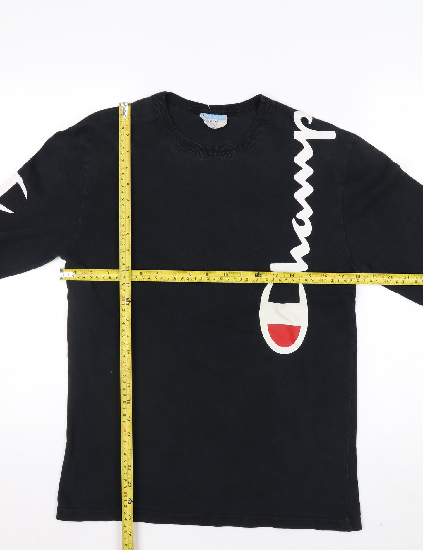 Champion Men's Black Small Long Sleeve Graphic Cotton Top