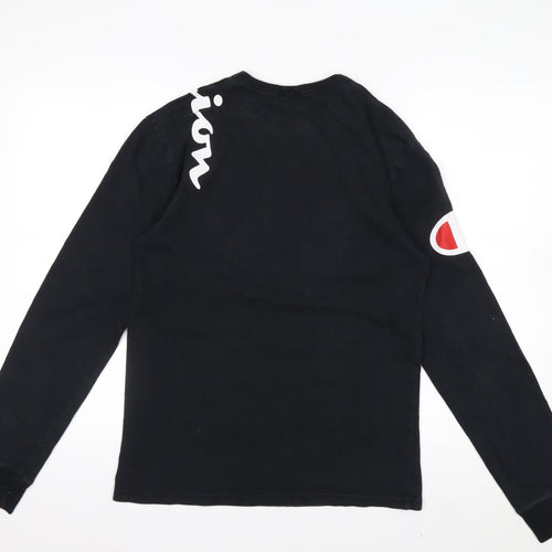 Champion Men's Black Small Long Sleeve Graphic Cotton Top