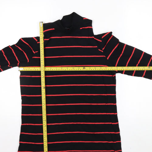 Next Womens Black Red Striped Roll Neck Cold Shoulder Top Size 14