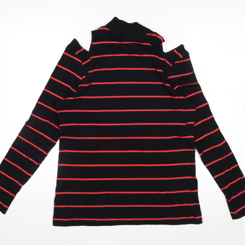 Next Womens Black Red Striped Roll Neck Cold Shoulder Top Size 14
