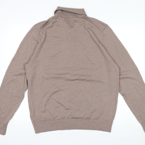 Marks and Spencer Men Brown Merino Wool Collared Henley Jumper L