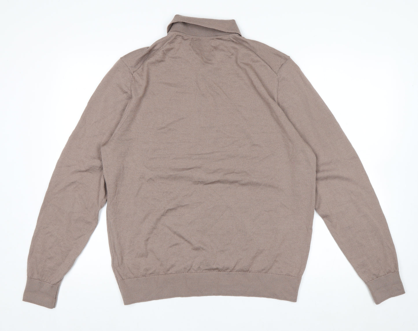 Marks and Spencer Men Brown Merino Wool Collared Henley Jumper L