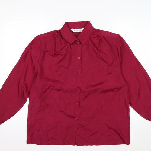 Malina Wding Women's Red Silk Long Sleeve Button-Up Shirt Size 12