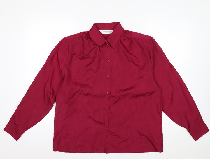 Malina Wding Women's Red Silk Long Sleeve Button-Up Shirt Size 12