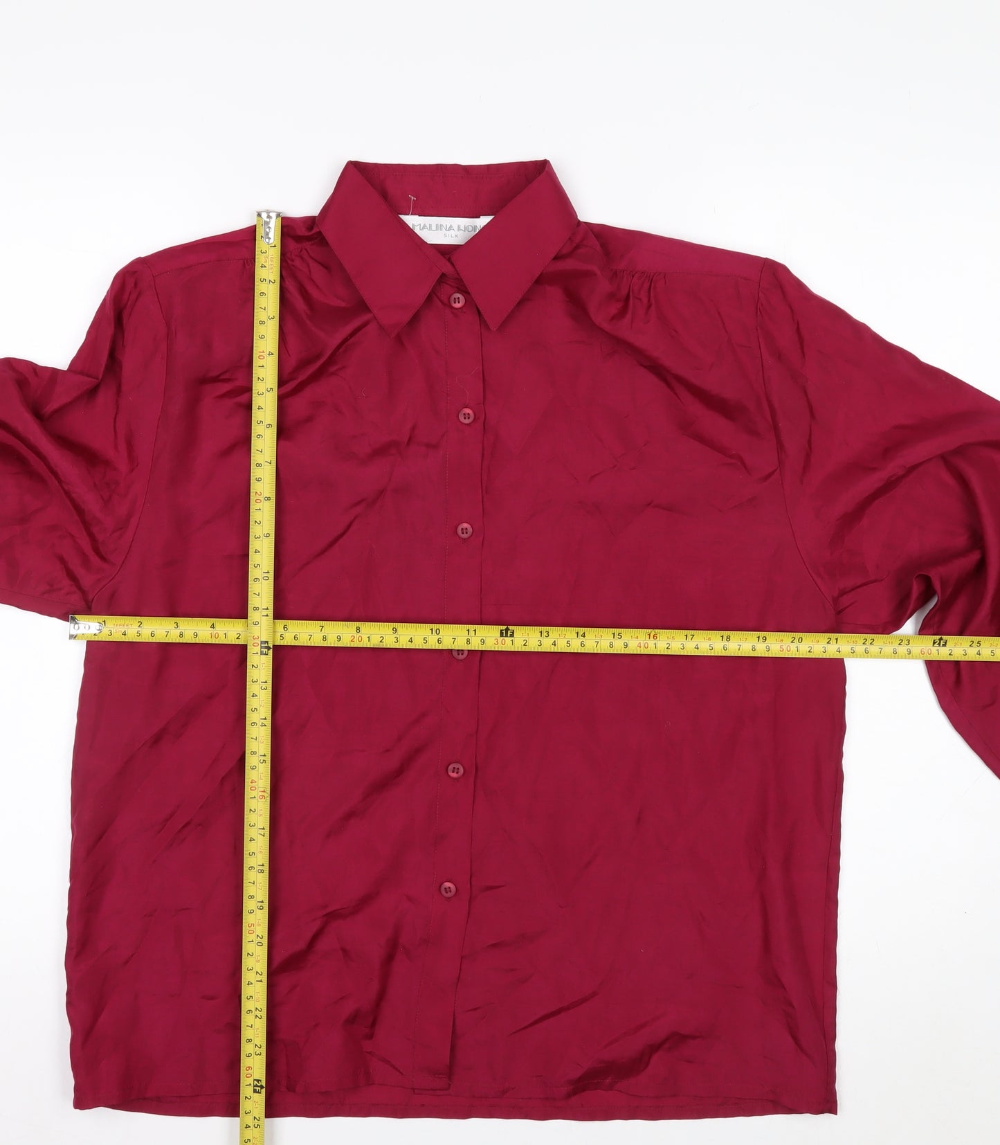 Malina Wding Women's Red Silk Long Sleeve Button-Up Shirt Size 12