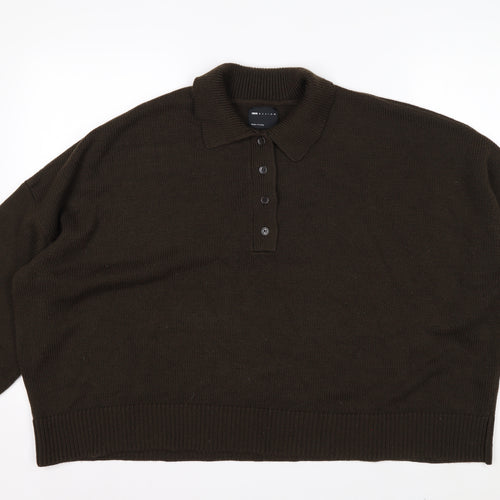 ASOS Design Women Brown Acrylic Henley Jumper Size L 16-18