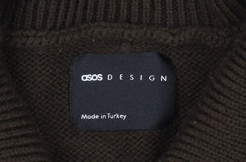 ASOS Design Women Brown Acrylic Henley Jumper Size L 16-18