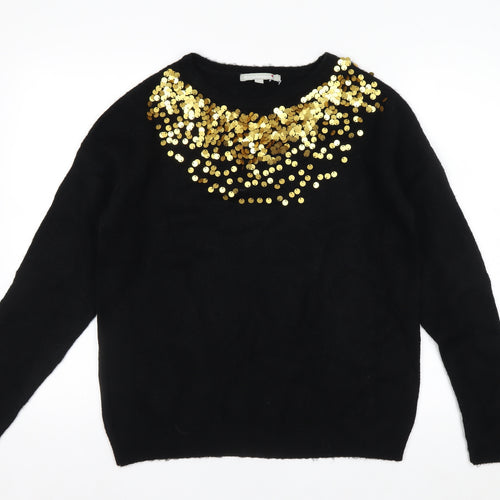 Blancheporte Womens Black Sequin Crew Neck Long Sleeve Jumper Size 12