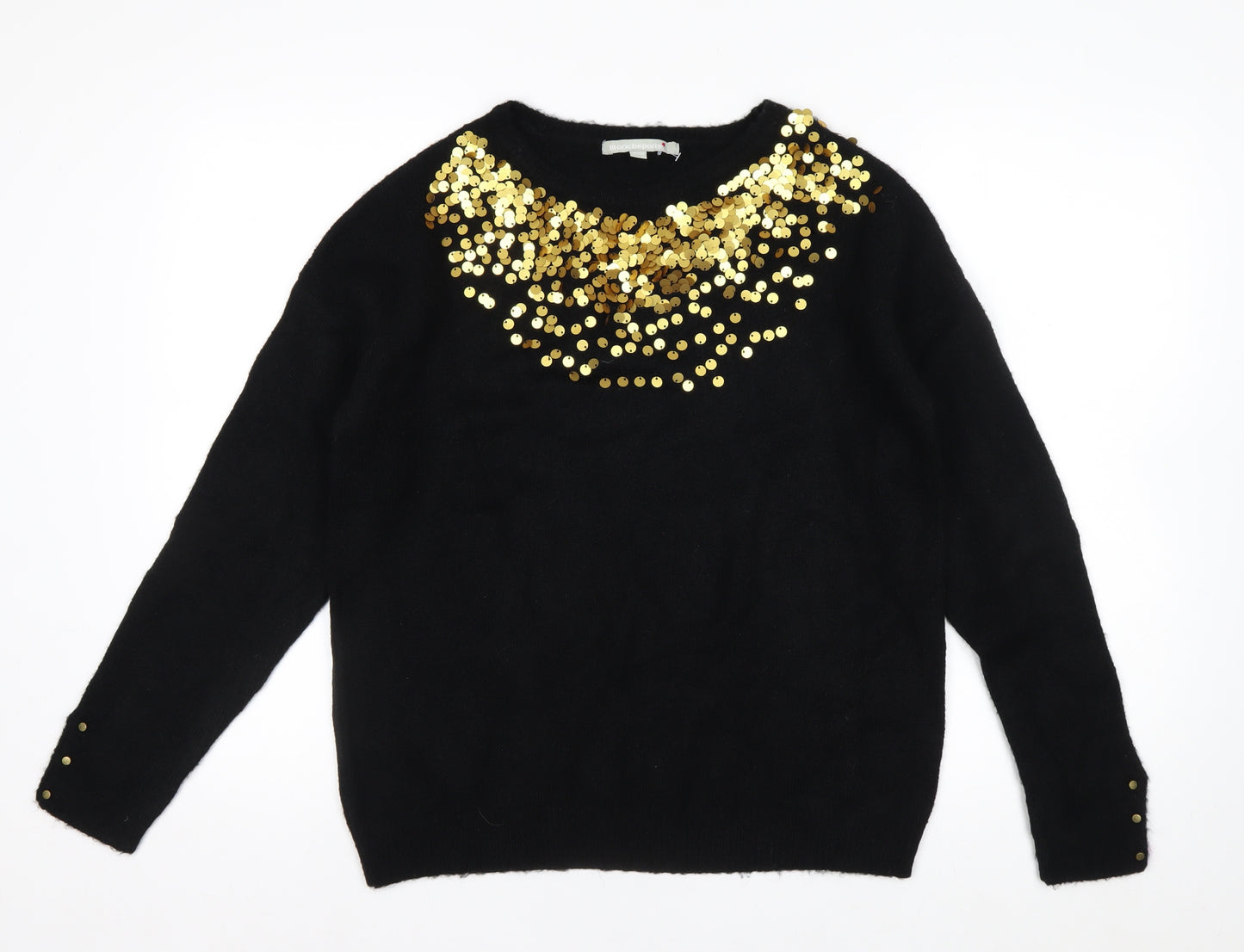 Blancheporte Womens Black Sequin Crew Neck Long Sleeve Jumper Size 12