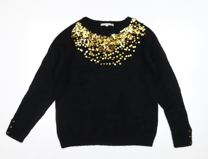 Blancheporte Womens Black Sequin Crew Neck Long Sleeve Jumper Size 12