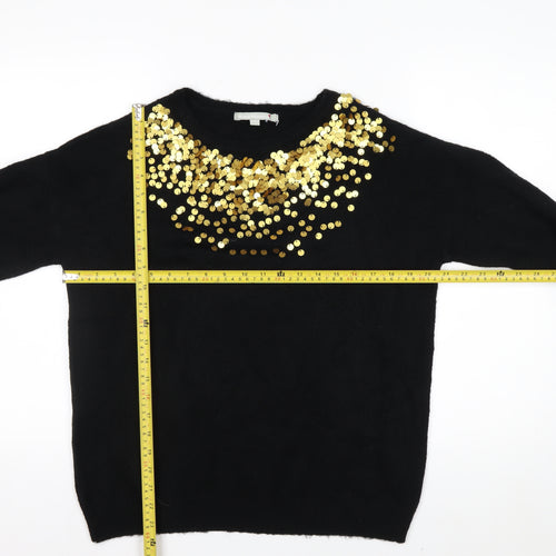 Blancheporte Womens Black Sequin Crew Neck Long Sleeve Jumper Size 12