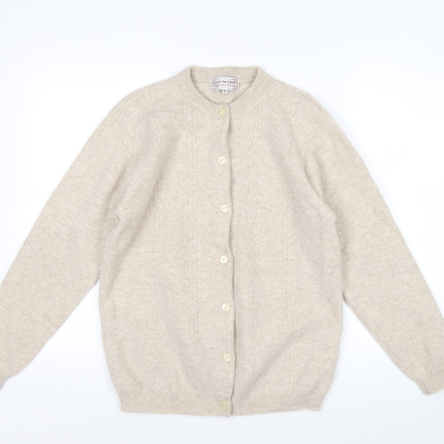 Country Collection Women's Beige Wool Cardigan L Cable Knit