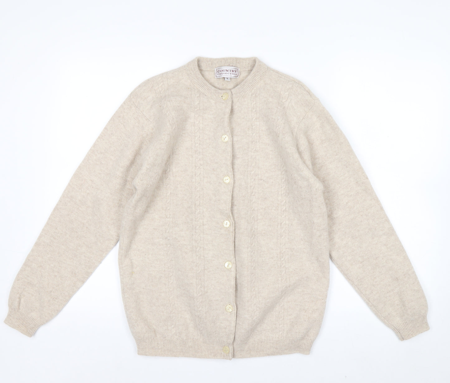 Country Collection Women's Beige Wool Cardigan L Cable Knit
