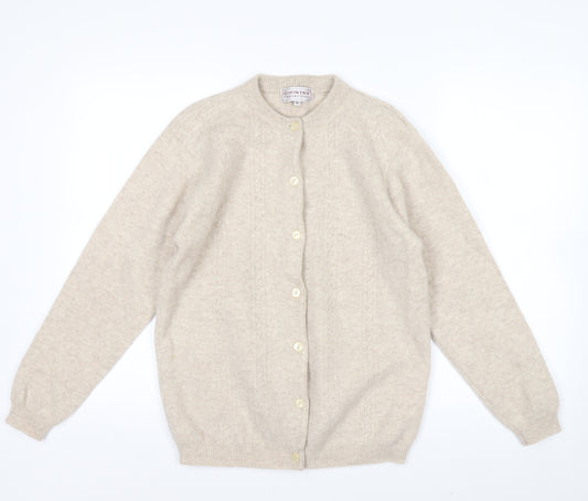 Country Collection Women's Beige Wool Cardigan L Cable Knit