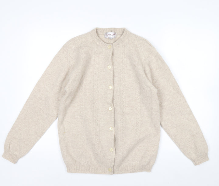 Country Collection Women's Beige Wool Cardigan L Cable Knit