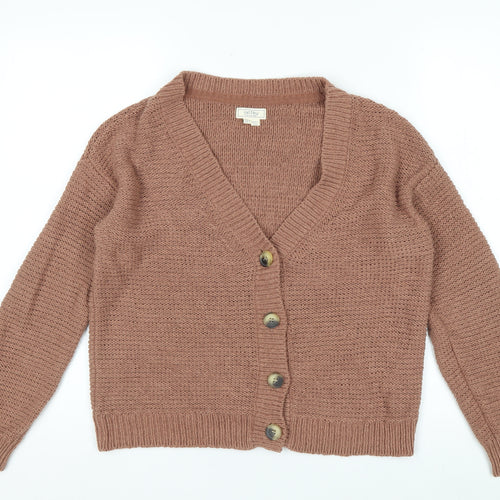 Fat Face Women’s Brown Cotton Knit Cardigan Size 12 V-Neck