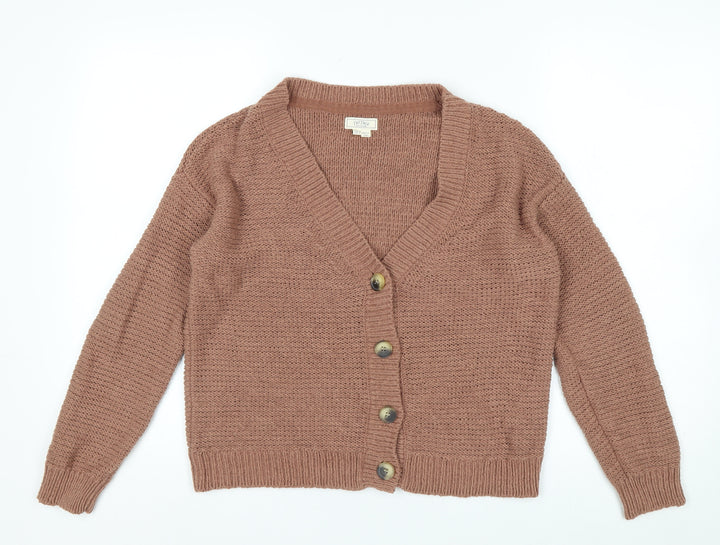 Fat Face Women’s Brown Cotton Knit Cardigan Size 12 V-Neck