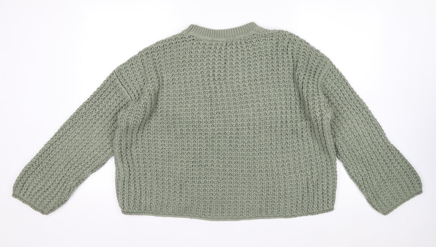New Look Women's Green Chunky Knit Relaxed Pullover Jumper Size S