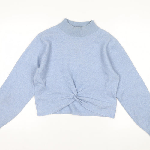 & Other Stories Women Blue Wool Blend Mock Neck Twist Knit Jumper Size 10