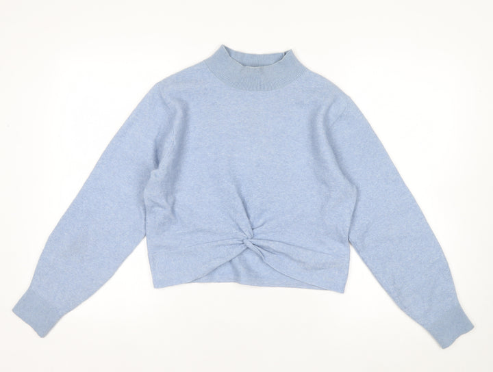 & Other Stories Women Blue Wool Blend Mock Neck Twist Knit Jumper Size 10