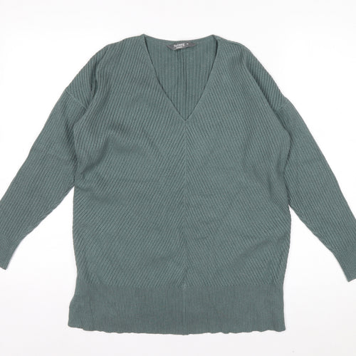 Nutmeg Women Green V-Neck Long Sleeve Pullover Jumper Size 10