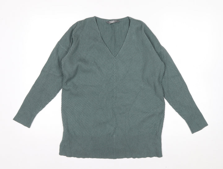 Nutmeg Women Green V-Neck Long Sleeve Pullover Jumper Size 10