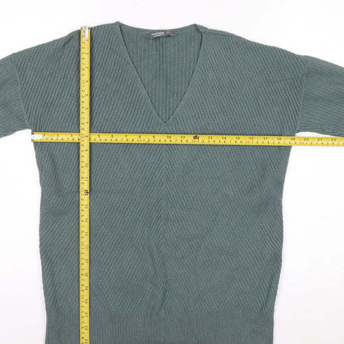Nutmeg Women Green V-Neck Long Sleeve Pullover Jumper Size 10