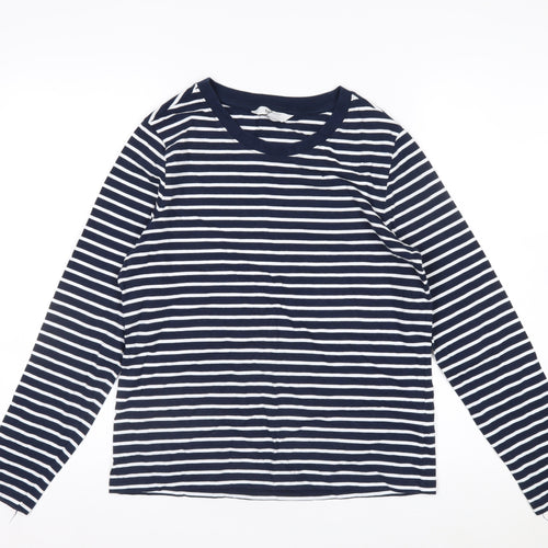Marks and Spencer Women's Blue Striped Long Sleeve Cotton T-Shirt Size 8