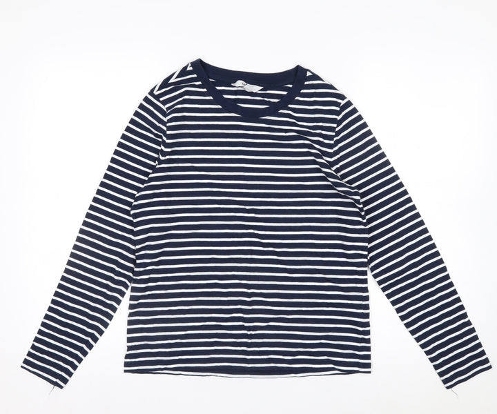 Marks and Spencer Women's Blue Striped Long Sleeve Cotton T-Shirt Size 8