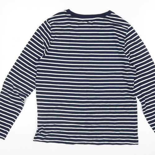 Marks and Spencer Women's Blue Striped Long Sleeve Cotton T-Shirt Size 8