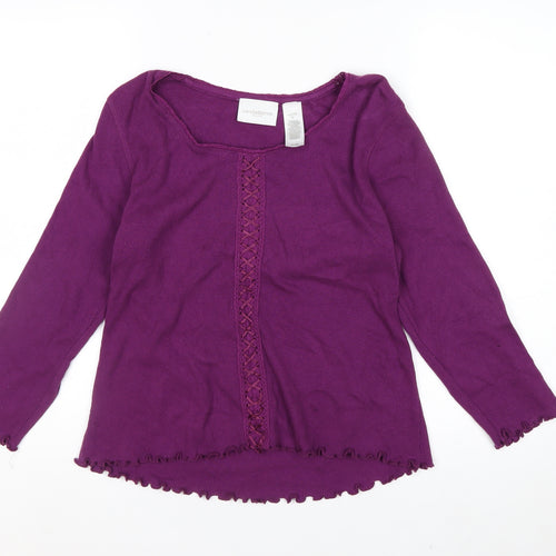 Liz Claiborne Women Purple Petite M Cotton Long Sleeve Blouse