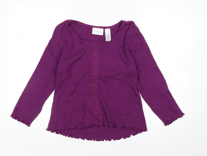 Liz Claiborne Women Purple Petite M Cotton Long Sleeve Blouse