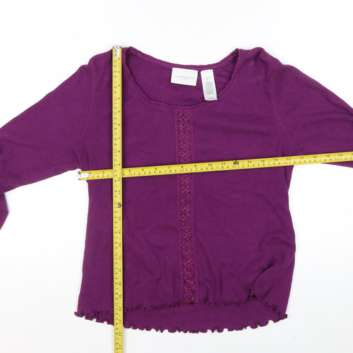 Liz Claiborne Women Purple Petite M Cotton Long Sleeve Blouse