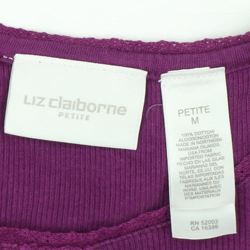 Liz Claiborne Women Purple Petite M Cotton Long Sleeve Blouse
