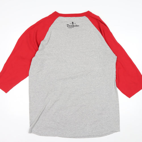 Champion Men’s Grey Red 3/4 Sleeve Graphic Baseball Shirt XL