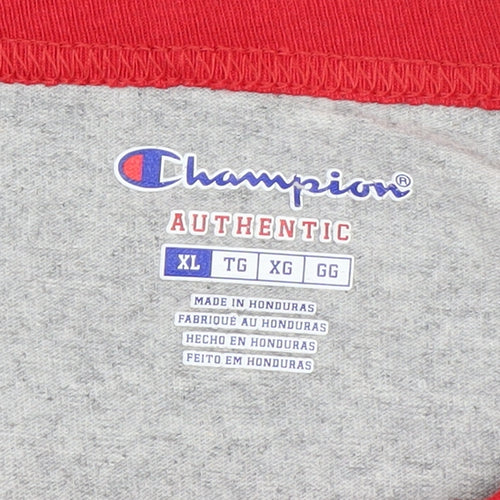 Champion Men’s Grey Red 3/4 Sleeve Graphic Baseball Shirt XL